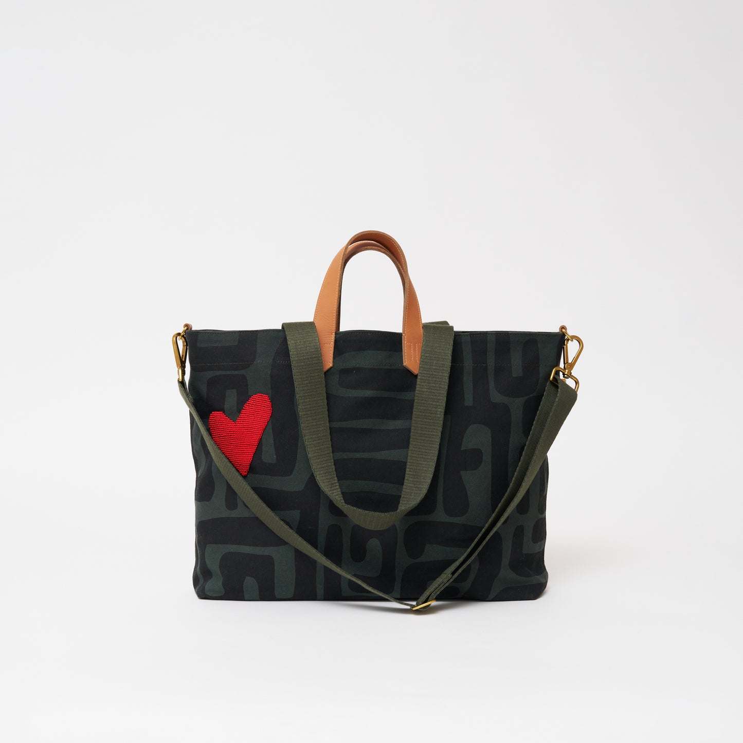 Carryall Bag - Safari Kuba with Beaded Red Heart