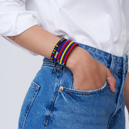 Maasai Bracelet - Red/Blue/Yellow Stripe