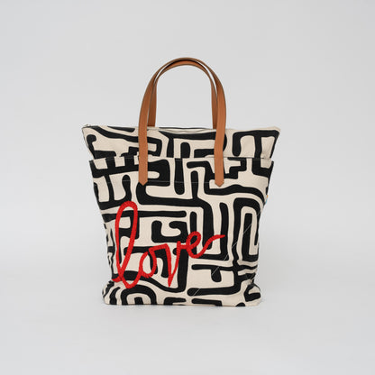 Go-To Tote - Black Kuba with Beaded Red Love