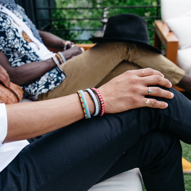 FINAL SALE: Skinny Msalaba Bracelet - Red/Blue Stripe