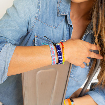 FINAL SALE: Woven Square Pattern Bracelet - Blue/Pink