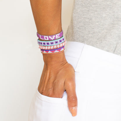 Woven LOVE Bracelet - Purple/White