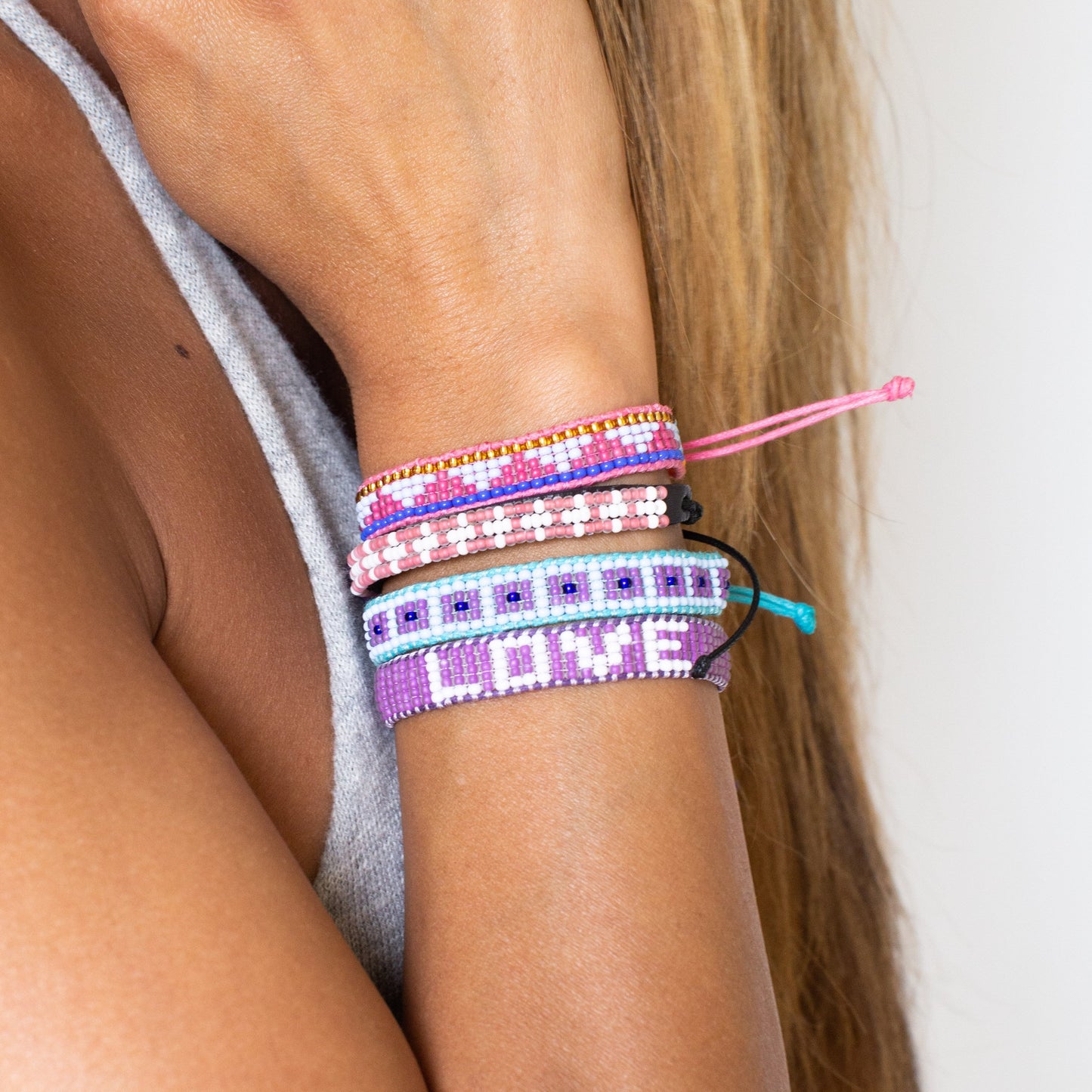 Woven LOVE Bracelet - Purple/White