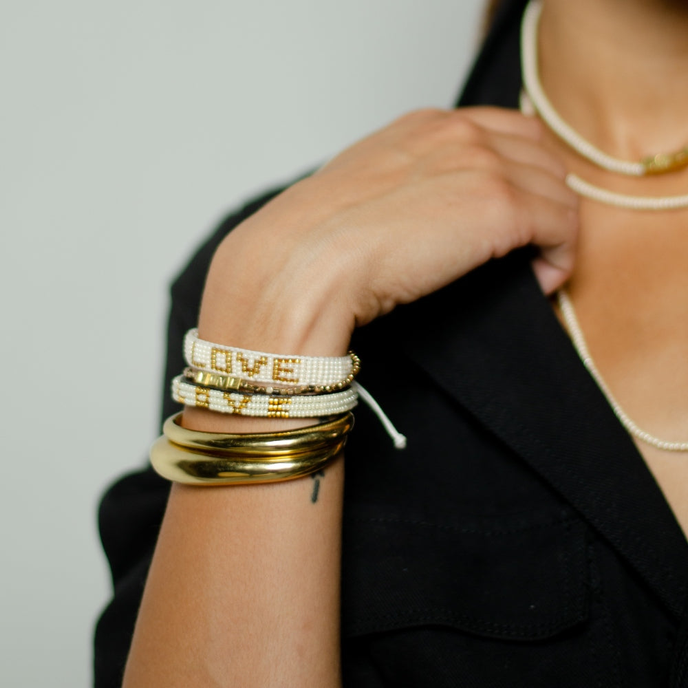 Woven LOVE Bracelet - Pearl/Gold