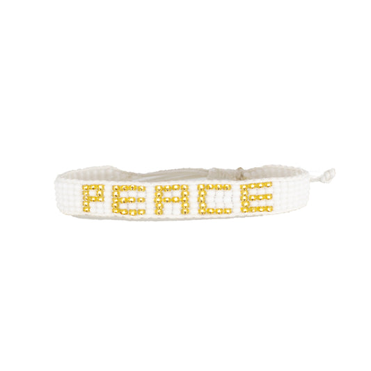 FINAL SALE: Woven PEACE Bracelet - White/Gold