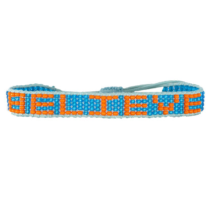 FINAL SALE: Woven BELIEVE Bracelet - Blue/Orange