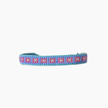 FINAL SALE: Woven Square Pattern Bracelet - Blue/Pink