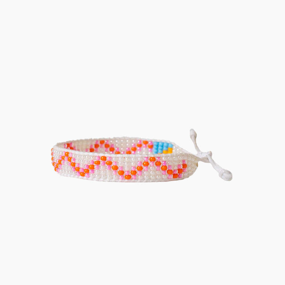 FINAL SALE: Woven Chevron Bracelet - Pearl/Pink