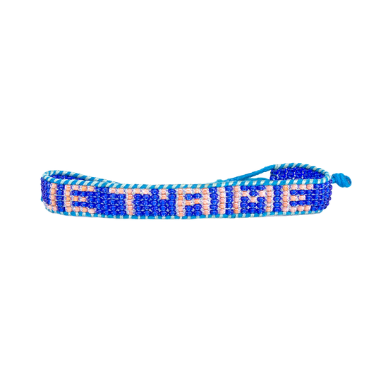 FINAL SALE: Woven JE T'AIME Bracelet - Blue/Peach