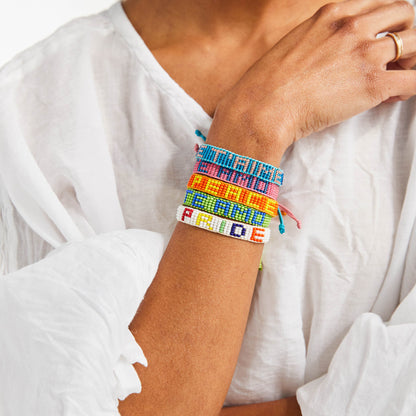 FINAL SALE: Woven PRIDE  Bracelet - White/Rainbow