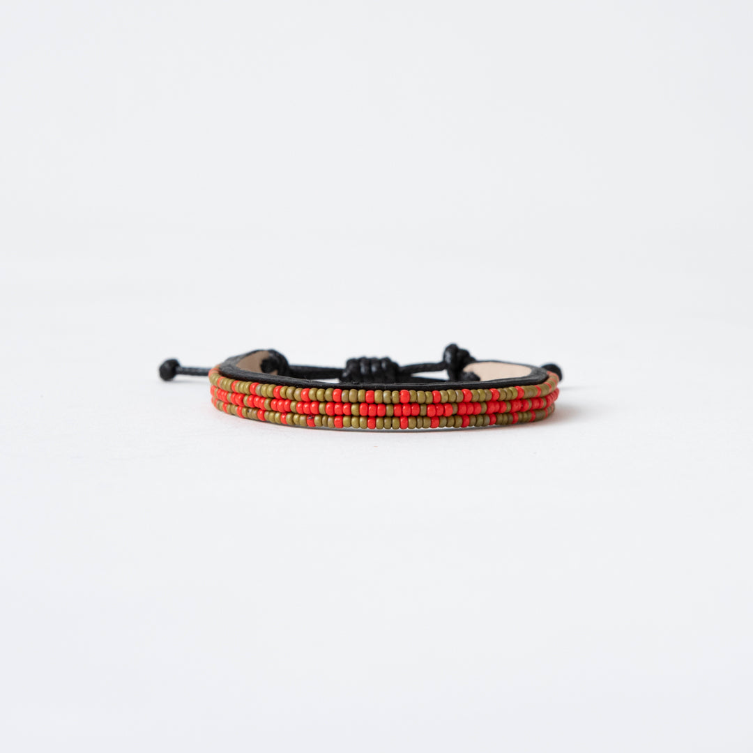 FINAL SALE: Skinny Msalaba Bracelet - Red/Olive/Green