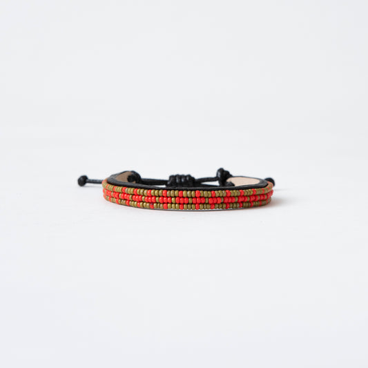 FINAL SALE: Skinny Msalaba Bracelet - Red/Olive/Green