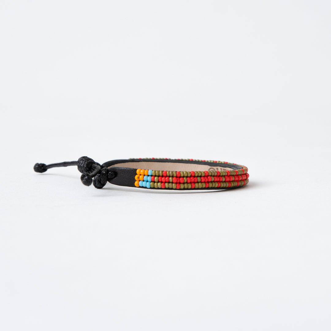 FINAL SALE: Skinny Msalaba Bracelet - Red/Olive/Green