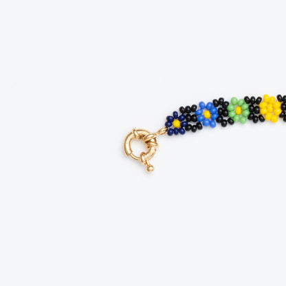 FINAL SALE: Beaded Daisy Chain Bracelet - Rainbow/Black