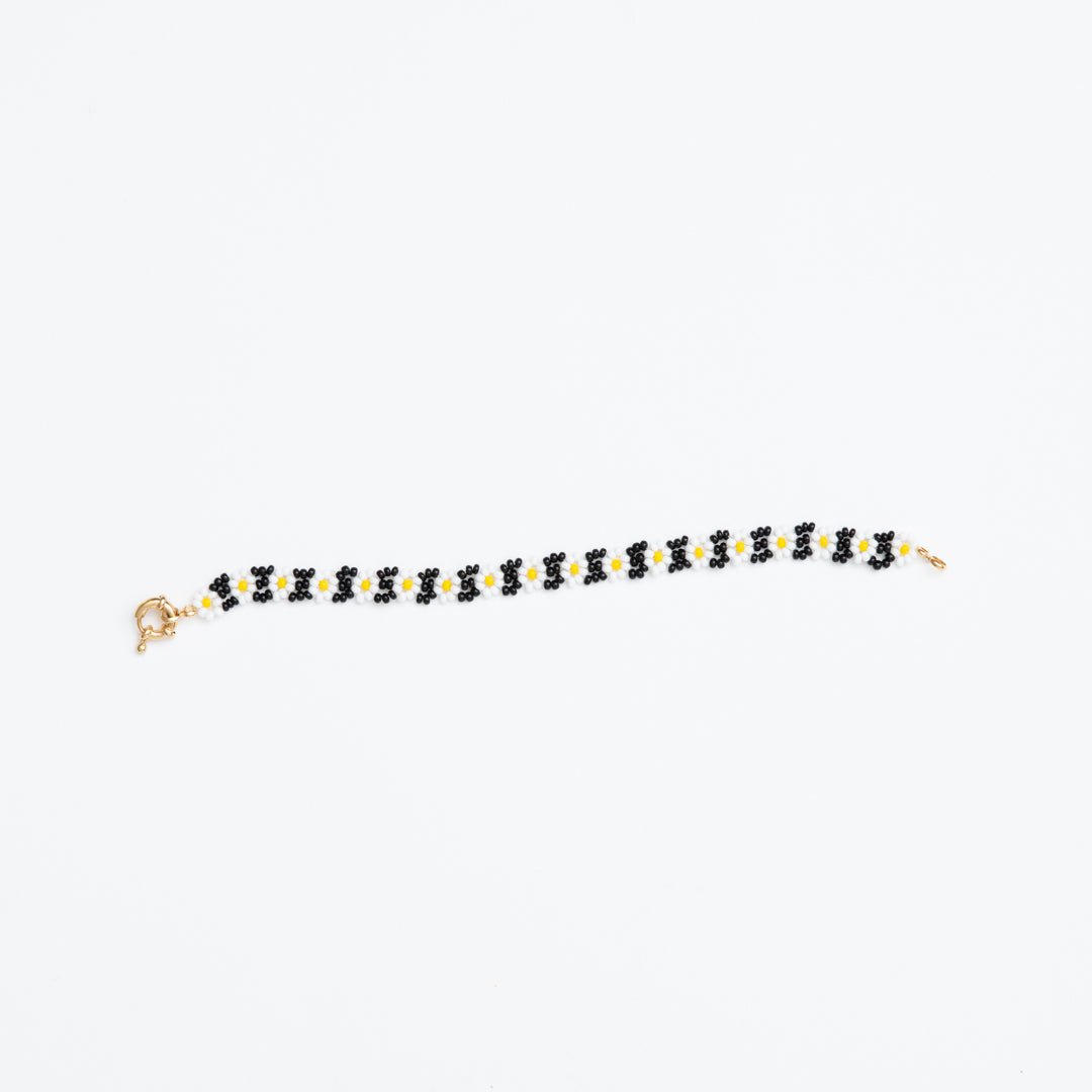 FINAL SALE: Beaded Daisy Chain Bracelet - Black/White/Yellow