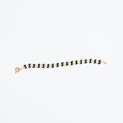 FINAL SALE: Beaded Daisy Chain Bracelet - Black/White/Yellow