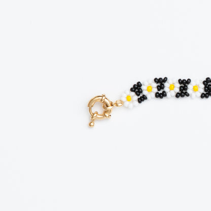 FINAL SALE: Beaded Daisy Chain Bracelet - Black/White/Yellow