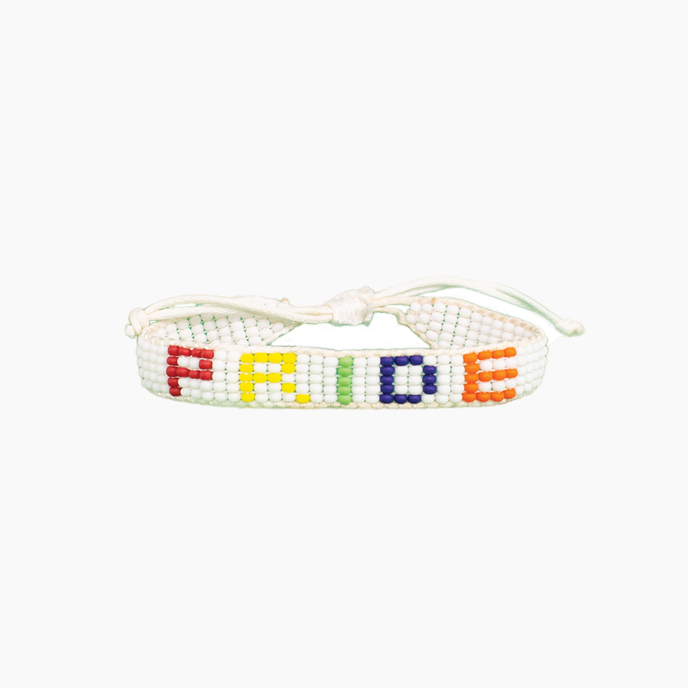 FINAL SALE: Woven PRIDE  Bracelet - White/Rainbow