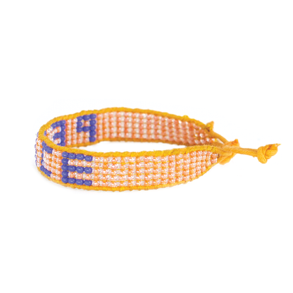 FINAL SALE: Woven PEACE Bracelet - Pearl Peach/Blue